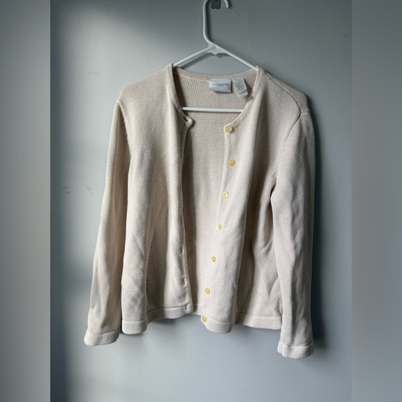 VTG Liz Claiborne Sweater Button Down Cardigan Cream Beige Knit Size S M - Picture 3 of 9